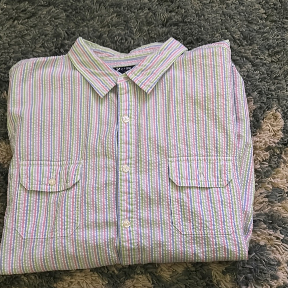 Men's Striped Green and Pink Shirt